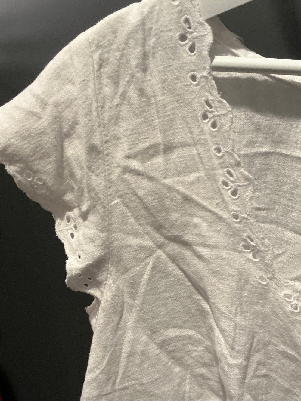 Linen/Rayon White Eyelet-Trim Button Front Blouse - Picture 3 of 7